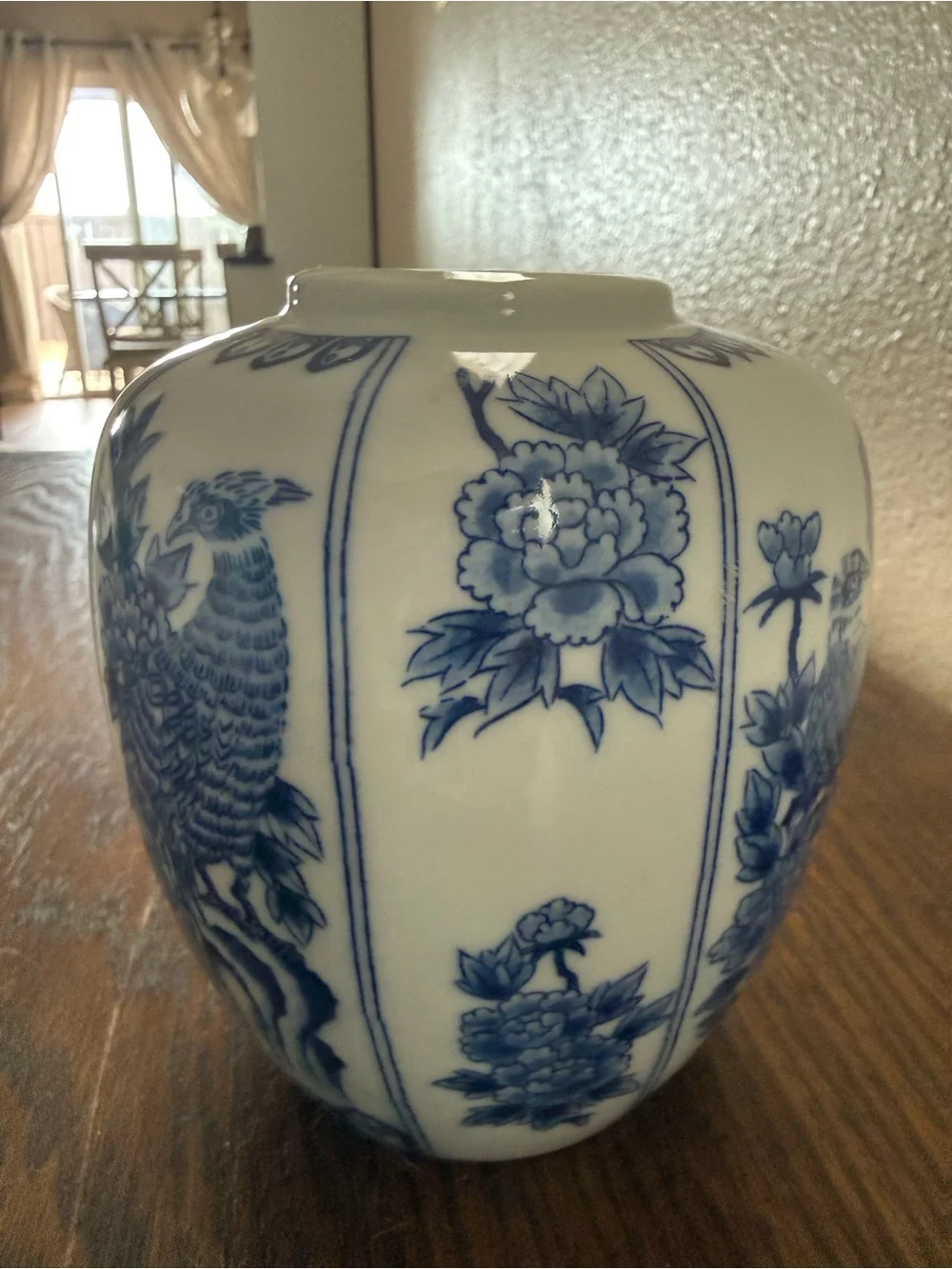 Japenese Blue and White Porcelain Peacock Vase - Vintage Andrea Sadek